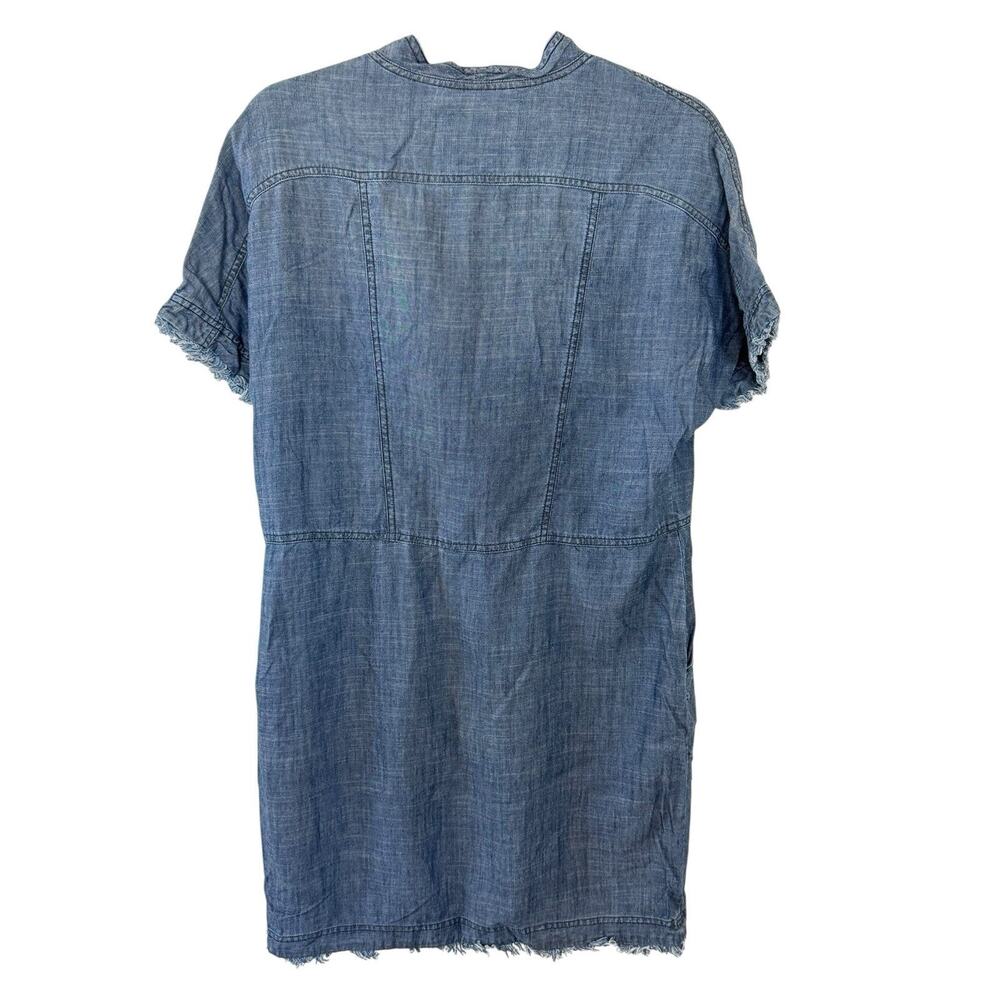 Trina Turk Chambry Lightweight Popover Dress Blue Frayed Hemline Linen Blend M - Picture 9 of 13